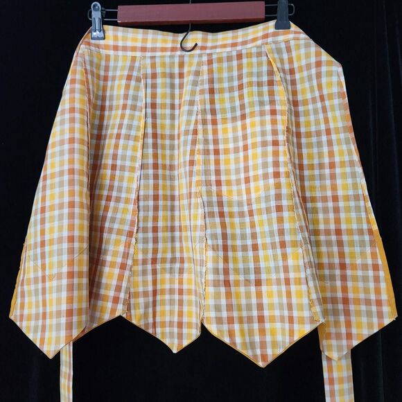OOAK Half Apron Vintage Kitchen Brown Plaid with Contrasting Chevron Border VTG - Picture 2 of 9
